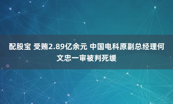 配股宝 受贿2.89亿余元 中国电科原副总经理何文忠一审被判死缓