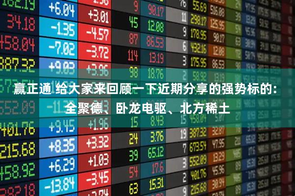 赢正通 给大家来回顾一下近期分享的强势标的: 全聚德、卧龙电驱、北方稀土