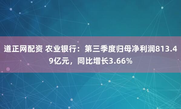 道正网配资 农业银行：第三季度归母净利润813.49亿元，同比增长3.66%